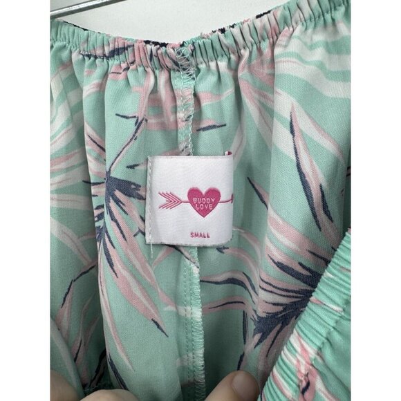 Buddy Love Tropical Off The Shoulder Mini Dress Women Small Blue Preppy Beach - Picture 3 of 5